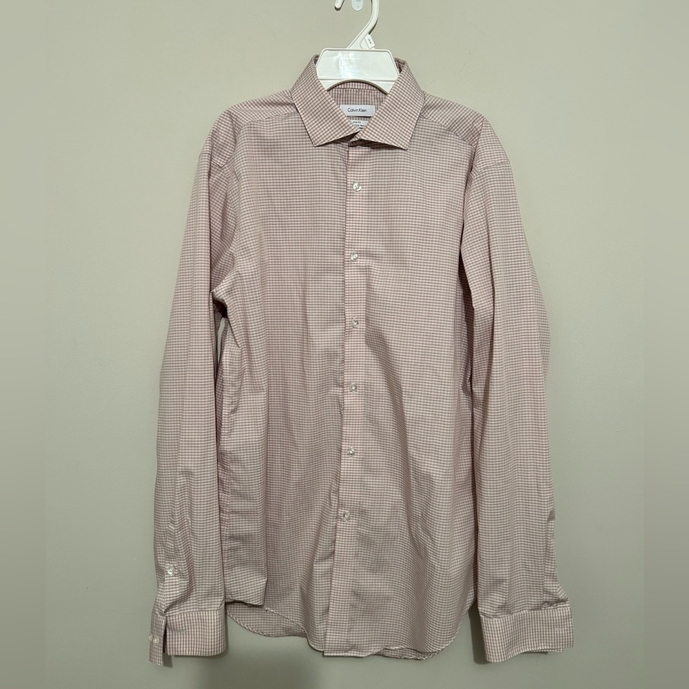 Calvin Klein SlimFit Performance Stretch pink/gray checked dress shirt